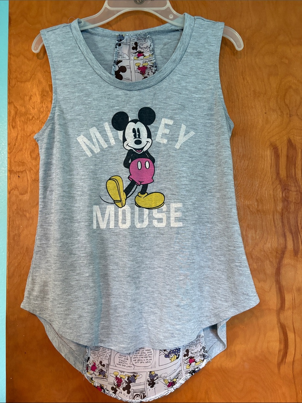 Disney Light Gray Mickey Mouse Graphic Tank with Pink & Yellow Accents